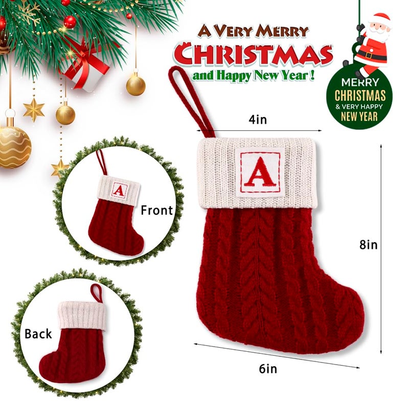 OJCHRLKF 8 Inches Mini Initial Monogram Embroidered Christmas Stocking Knitted Christmas Decorations Stocking Red,White,Green Knit Cute Christmas Stocking-Red-Q-60 - Image 5